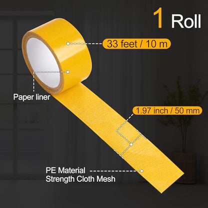 Double Sided Tape Heavy Duty, 1.97in x 33FT(10m) Super Sticky Clear Tape High Tack Strong Wall Adhesive with Fiberglass Mesh Clear Tape, Fixed Carpet, Wall Decor Easy Use Mounting Tape - size: 1.97in x 33FT