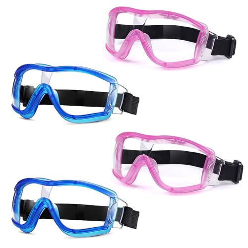 Kids Safety Goggles, Kids Lab Goggles,Soft silicone nose cushion and adjustable headband - color: Blue+blue+pink+pink