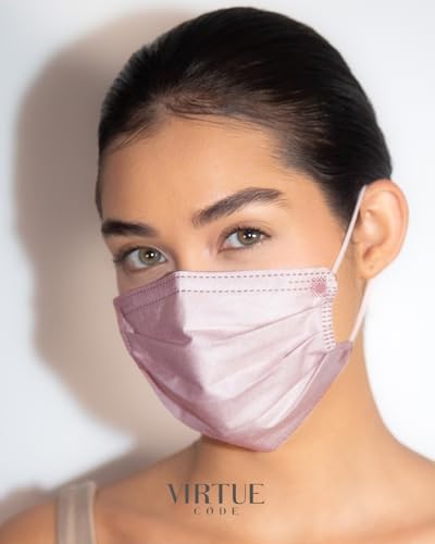 VIRTUE CODE On The Go Curved Face Masks - Soft 3 Ply Comfort 50 Disposable Face Masks - color: Pink