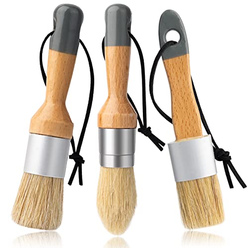 Mister Rui Chalk Wax Paint Brush, 3pcs, Chalk Paint Brushes for Furniture, Small Wax Brush for Acrylic Paint, Milk Paint, Natural Bristles Stencil Brushes, No Shedding - size: 3pcs, Small