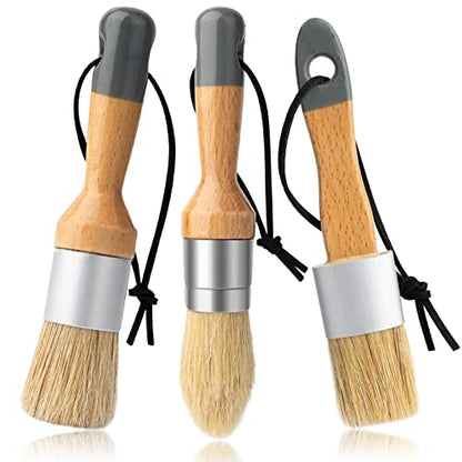 Mister Rui Chalk Wax Paint Brush, 3pcs, Chalk Paint Brushes for Furniture, Small Wax Brush for Acrylic Paint, Milk Paint, Natural Bristles Stencil Brushes, No Shedding - size: 3pcs, Small