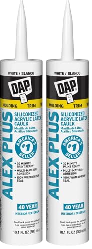 DAP Alex Plus Acrylic Latex Caulk, White, 10.1 Oz (7079818152) (Pack of 2) - size: 10.1 Oz (Pack of 2)