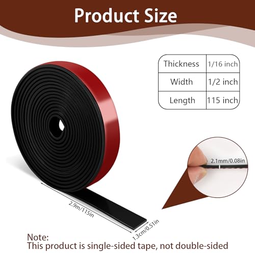 Neoprene Rubber Strips, 1/2" Wide X 1/16" Thick X 115" Long Adhesive Solid Rubber Strips Sheet, Rolls & Strips Gasket Strip with Adhesive Backing for Crafts, DIY, Warehouse Floor, Liner, Seal - size: 1/2" Wide X 1/16" Thick X 115" Long