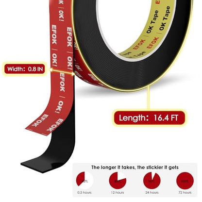 EFOK 10 Packs Double Sided Tape Heavy Duty Mounting Tape 0.8 in X 16.4 Ft, Adhesive Tape for Wall, Foam Tape Waterproof for Automotive Strip Light Home, Office Décor