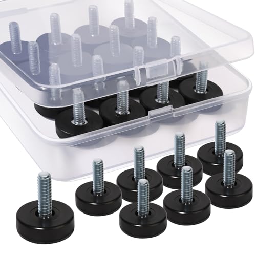 1/4'' Thread Furniture Feet Levelers, 24 Pcs, Black, Round, Adjustable, Screw-In, Supports 200 lbs, For Tables, Cabinets, Chairs & Stools