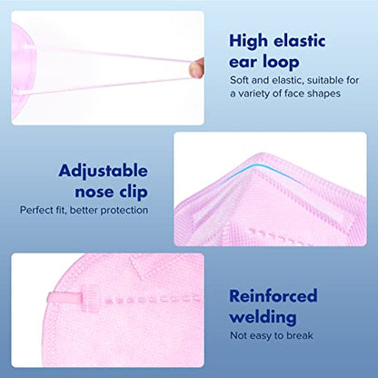 KN95 Face Mask 20pcs 5-Ply Cup Dust Face Mask Filtration Efficiency ≥95% with Elastic Ear Loop and Nose Bridge Clip Individually Packaged(Pink)