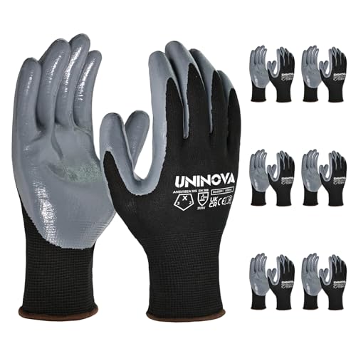 13 Gauge Smooth Nitrile Coated Work Gloves, Lightweight Thin Safety Utility Gloves,Non-Slip Abrasion-Resistant for Assembly, Inspection, Warehouse, DIY & General Handling 6 Pairs Large - color: 6 Pairs/Black