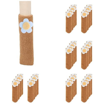 32Pcs Chair Leg Floor Protectors Knitted Furniture Foot Covers Non-Slip Wear-Resistant Noise Reduction Chair Cover Cap Solid Color Set - color: Style 6-flower Brown