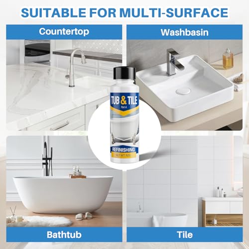Tub and Tile Paint, 1.3 oz Tub Paint for Bathtub, 1-Part Bathtub Touch Up Paint White for Sink Bathroom Kitchen Countertop, Water Based & Low Odor, Semi-Gloss white, 1.5-1.7 sq ft (No Need Part B) - size: 1.3 Fl Oz (Pack of 1)