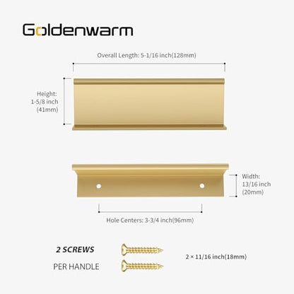 Goldenwarm 5 Pack Gold Finger Edge Pulls Drawer Finger Pulls Champagne Gold Kitchen Hardware Handles Bedroom Dresser Drawers,3-3/4in Hole Center - color: Matte Gold, size: 3-3/4in(96mm) Hole Centers