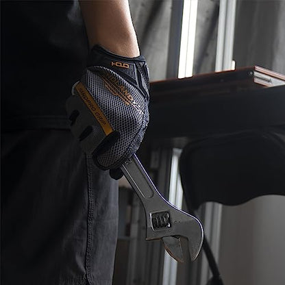 HANDLANDY Mens Work Gloves Touch screen, Utility Mechanic Gloves, Flexible Breathable Fit- Padded Knuckles & Palm - color: Grey, size: Small