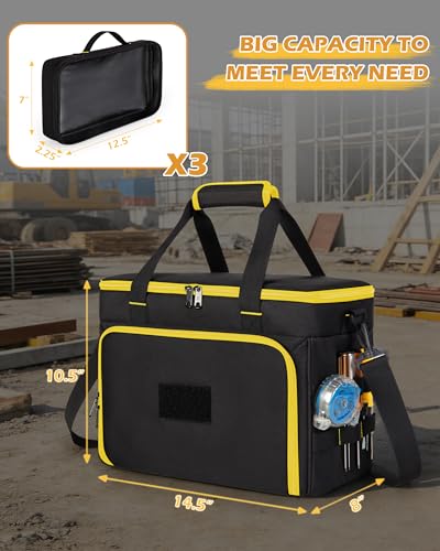 Marscamd 2 Layers Tool Bag with 3 Clear Window Removable Cases, Heavy Duty Tool Tote with Molle Webbing and Detachable Shoulder Strap, Black/Yellow - color: Black/Yellow