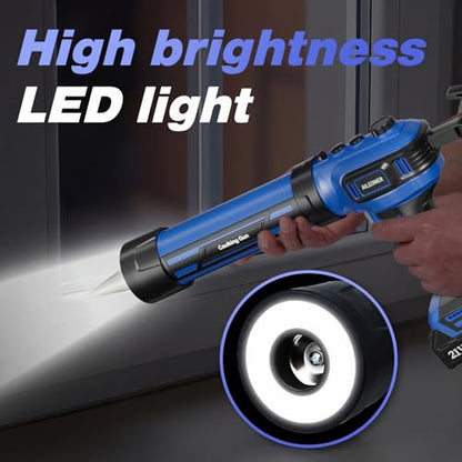 Cordless Caulking Gun, Battery Powered Caulk Gun, Electric Caulking Gun w/2 x 2.0Ah Batteries,LED Light, Auto Retract for Filling, Sealing