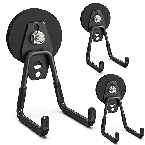 Heavy Duty Storage Magnetic Utility Hooks Large Garage Magnet Hooks with Anti-Slip Coating for Metal Cabinet,Pegboard,Garage Shelve,Garden Tools (3PCS 2.59'' Black) - color: Black