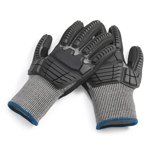 Amazon Basics Impact Protection Work Gloves, Cut Level A2, ANSI Level 4 Abrasion, Touchscreen Compatible, 15G Sandy Nitrile Palm, Medium, Black with Blue Edge - size: Medium