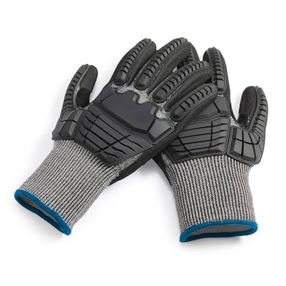 Amazon Basics Impact Protection Work Gloves, Cut Level A2, ANSI Level 4 Abrasion, Touchscreen Compatible, 15G Sandy Nitrile Palm, Medium, Black with Blue Edge - size: Medium