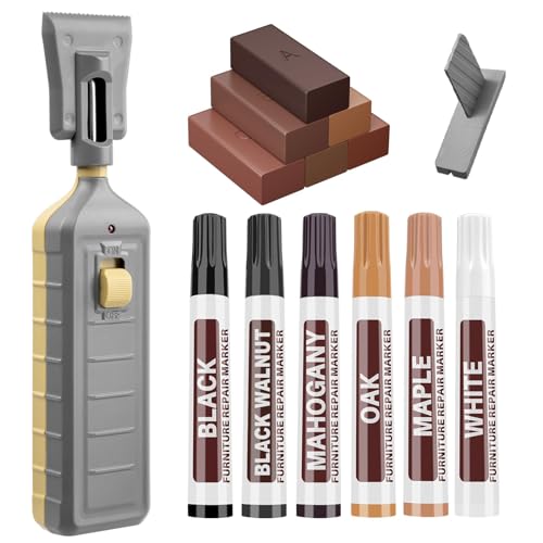 Laminate Floor Repair Kit, 6 Color Linoleum Repair Hard Wax Touch Up Marker with Heat Pen, Hardwood Floor Scratch Repair Cover Scratches, Stains, Cracks, Holes for Door, Cabinet, Table