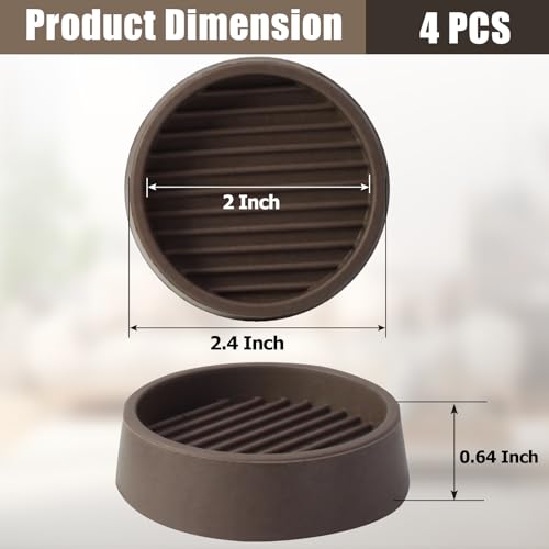 4 Pack 2 x 2 Inch Round Rubber Caster Cups, Non Slip Furniture Pads Furniture Coasters, Non Skid Furniture Feet Anti Slide Floor Protector for Bed Couch Chair Table Stoppers (Brown) - size: 2 Inch