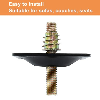 Set of 4 Leg Mounting Plates Kit, M8 Thread Furniture Sofa Legs Attachment Plates T-Plate for Repairing Damaged Sofa Couch Seats, with Hanger Bolts, Screws (Black) - color: Black, size: 5/16" (M8) -No Angle