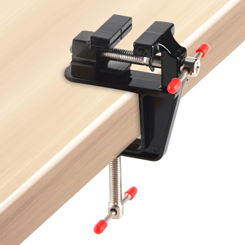 Mini Vise Clamp Small Bench Vice Clamp on Table Vise Drill Press Vice for Wood Craft Carving Jewelry Making DIY Clip on Tool, Black