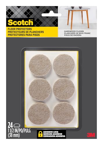 Scotch Felt Pads, Felt Furniture Pads for Protecting Hardwood Floors, Round, 1.5 in. Diameter, Beige, 24 Pads - style: 24 Pads
