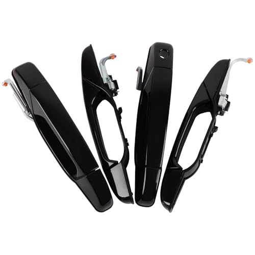 Exterior Black Outside Door Handle 4PCS Front Rear Driver & Passenger fits 2007-2014 Cadillac Escalade Chevy Avalanche Silverado Suburban GMC Sierra Yukon # 20828258 22738721 25960525 22738722 - color: Black