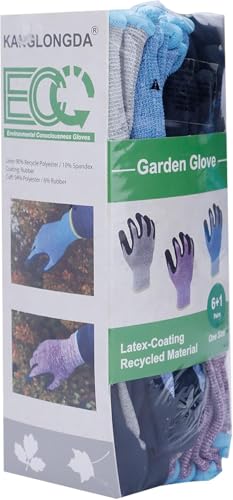7 Pairs Women Gardening Gloves, EN388 2131X Outdoor Protective Work Gloves with Breathable Micro-Foam Coating for Gardening, General Purpose, Courtyard, 3 Purple + 3Blue +1 Grey - size: Medium