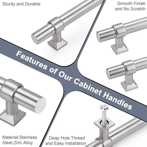 5Pack Hole Centers 2.5 inch Brushed Nickel Cabinet Handles Stainless Steel Kitchen Cabinet Pulls T Bar Hardware Pull Handle for Cabinets Dressers 4inch Total Length - color: Brushed Nickel, size: Hole Centers: 2.5inch