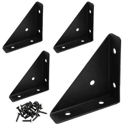 4 Pcs Triangle Corner Brace Brackets with Screws, 66mm x 66mm Angle Shelf Bracket for Furniture Reinforcement, Desk Connector, Bed Frame Support (Black)