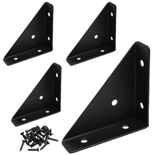4 Pcs Triangle Corner Brace Brackets with Screws, 66mm x 66mm Angle Shelf Bracket for Furniture Reinforcement, Desk Connector, Bed Frame Support (Black)