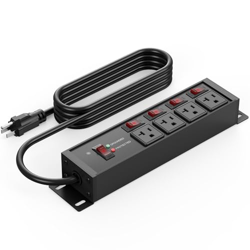 CCCEI Heavy Duty Surge Protector Power Strip 20 Amp Individual Switches. 4FT 12 Gauge Extension Cord with Multiple Outlets. Kitchen, Garage, Shop, Industrial Wall Mount Electric Extender, Black. - color: Black, size: 4ft