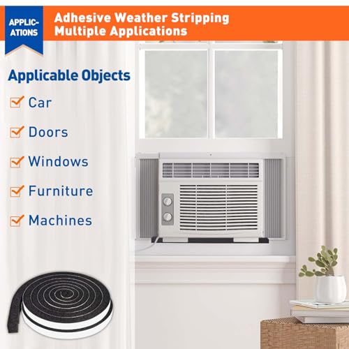 MAGZO Weather Stripping Door Seal 1/2 Inch W X 1/2 Inch T,Strong Adhesion and High Resilience Air Conditioner Foam Insulation for Doors, Total Length 13 Feet (6.5 ft x 2 Rolls) - size: 1/2in x 1/2in x 13FT