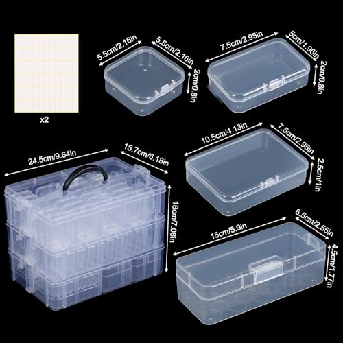 SGHUO Bead Organizer Box, 56 pcs Small Organizers, 3-Tier Stackable Storage Container Box for Art Craft Storage, Washi Tape, Kids Toys, Jewelry, Beauty & Sewing Supplies - style: 3 tier-mix