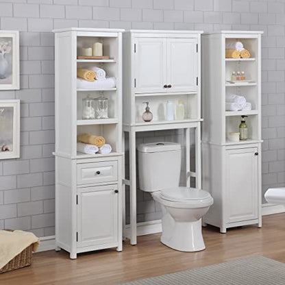 Alaterre Furniture Dorset Over-the-Toilet Storage Cabinet Set – Bathroom Organizer with Adjustable Shelf, Open Display Shelf, Zinc Hinges, and Nylon Floor Levelers (White) - size: Toilet Shelf + Cabinet