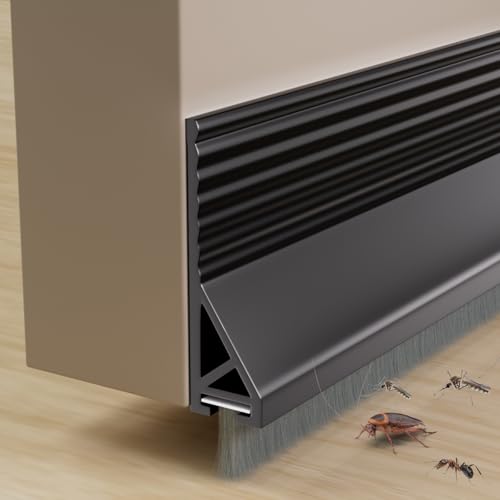 39" Door Sweep for Bottom of Door,Silicone Under Door Draft Stopper with Brush,Adhesive Weather Stripping for Bottom Door Seal,Exterior Interior Door Gap Filler Blocker Dust Cold Air Noise,Black - color: Black, size: 39in*1 Pack