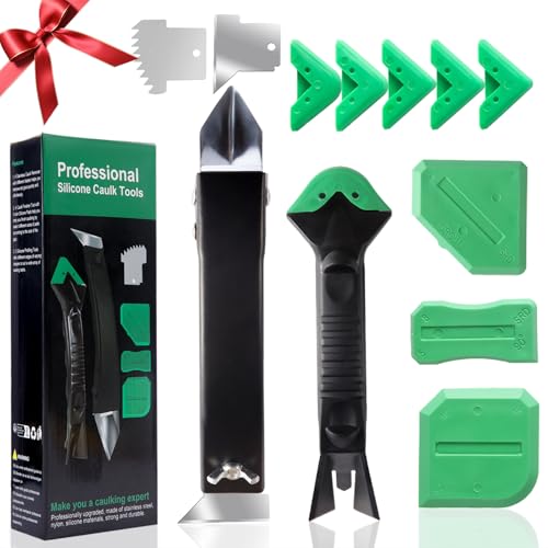 Silicone Caulking Tool Kit, Stainless Steel Caulk Remover & Grout Removal Tool, Sealant Finishing Kit with 3 Glass Glue Angle Scrapers for Kitchen Bathroom Window Sink Tile Joint