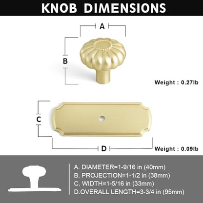 Brushed Brass Cabinet Knobs with Scalloped Backplate, Elegant Oversized Solid Zinc Alloy Drawer Knobs for Large Dresser, Heavy Duty Transitional Hardware, [Set of 6] - color: Brushed Brass, size: Oversized Knob