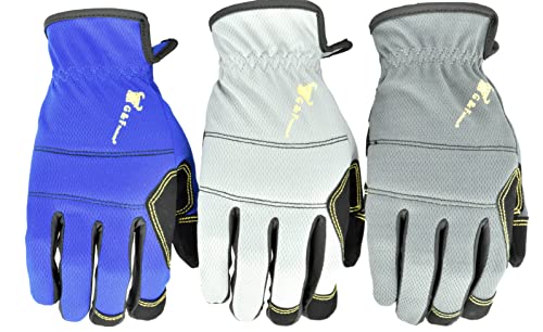 G & F Products unisex adult All Purpose Utility Work Gloves High Performance Mechanics Gloves assorted colors 3 Pair Value Pack, Black, Grey, Blue, Large Pack of US - size: Large (Pack of 3), style: Mechanics