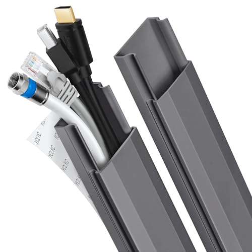 62.8in TV Cable Hider - Cord Hider Cable Management Wall, Cable Raceway Grey Wire Hider, Paintable Cable Concealer for Wall Mounted TV, Wall Wire Covers for Cords, 4* L15.7in *W1.2in *H0.59in - color: Grey, size: W 1.2in X H 0.59in X L 62.8in