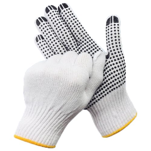 Safety Work Gloves with Anti-slip Dots 12 Pairs White Polyester Knitted Gloves for Garage Warehouse Industrial Gardening - color: Black
