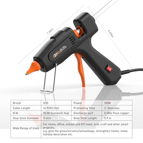IZIO Professional Hot Glue Gun Kit-100W Fast Heat, 21 Glue Sticks(7/16"), Detachable Anti-Scald Nozzle & Durable Pouch | Heavy lightweight for diy projects, home repairs,ergonomic grip,Black gluegun - color: Black