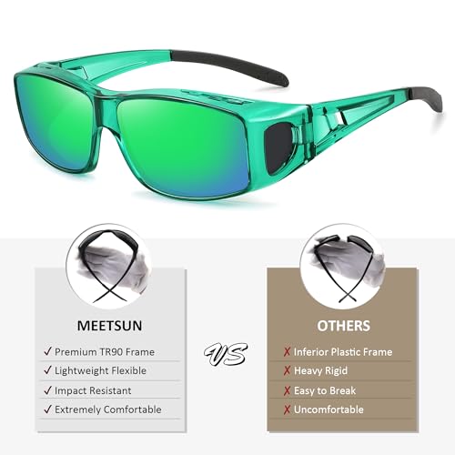 MEETSUN Fit Over Glasses Sunglasses for Men Women,Wrap Around Sunglasses Polarized UV400 Protection - color: (Z1)-clear Green-green Mirror Lens