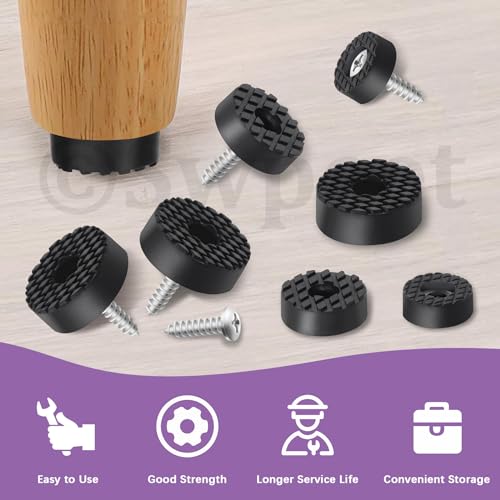 Swpeet 52 Sets 3 Sizes 18mm & 24mm & 30mm Round Black Furniture Pads with Screws, Heavy Duty Rubber Non Slip Non Skid Furniture Feet Rubber Bumpers Pads for Table Desk Chair to Protect Hardwood - size: 18/24/30 Mm Assortment Kit