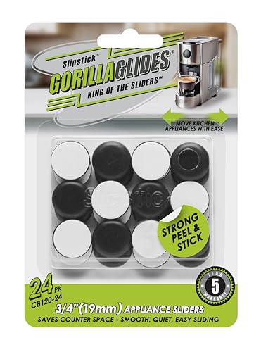 Slipstick GorillaGlides Kitchen Appliance Sliders (24 x 3/4” Round Glides) Self Adhesive Countertop Appliance Sliders Provide Easy Sliding and Saves Space on Counters - size: 3/4 Inch Appliance Sliders - 24 Pack