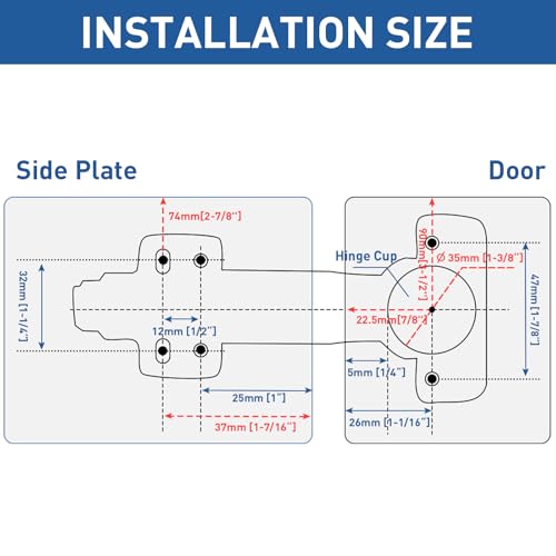 TamBee Corner Cabinet Hinge Bifold 175 Degree with Repair Plate Kit, 48mm Full Overlay Lazy Susan Cabinet Door Hinge Frameless - style: 175° Full Overlay + Plates