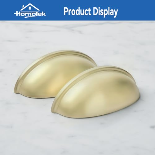 HOMOTEK 10 Pack Drawer Bin Cup Pulls Dresser Pulls for Cabinets Brushed Brass - 3 Inch Hole Centers Furniture Handles,Kitchen Cabinet Hardware - color: Brushed Brass, size: 10 Pack