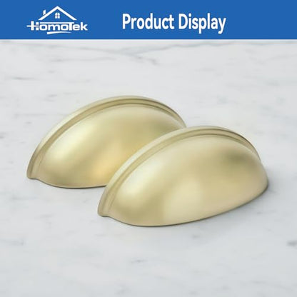 HOMOTEK 6 Pack Drawer Bin Cup Pulls Dresser Pulls for Cabinets Brushed Brass - 3 Inch Hole Centers Furniture Handles,Kitchen Cabinet Hardware - color: Brushed Brass, size: 6 Pack