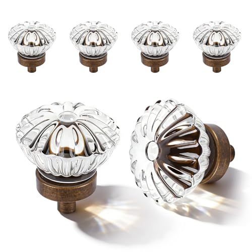 Crystal Cabinet Knobs Cabinets Knob, 4 Pack Flower Antique Brass Vintage Glass Clear Crystal Small Pull for Closet Dresser Drawers Cupboard, Retro Pulls Old Style Bronze Drawer Handle - color: Antique Brass Bronze, size: 4pack