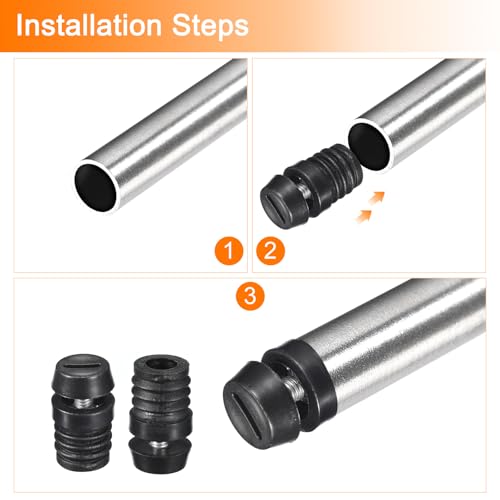 uxcell 4Pcs Inserts for Round Tubes with Leveling Feet, for 19mm/0.75" OD Round Tube, M6-1.0mm Thread Black Plastic Furniture Chair Blanking End Caps Insert Plugs