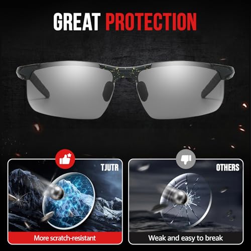 TJUTR Mens Photochromic Sunglasses Day & Night Driving Z87 Sun Glasses Polarized UV400 Protection Safety Glasses - color: B Black Yellow Dot/Z87 Photochromic Polarized Safety Lens